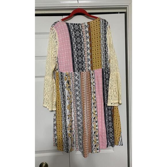 Kori America Patchwork Print Floral Babydoll Lace Sleeve Fairy Boho Cottage Med - Picture 5 of 9